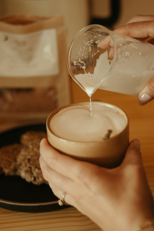 Let It Grow Latte being poured into a mug
